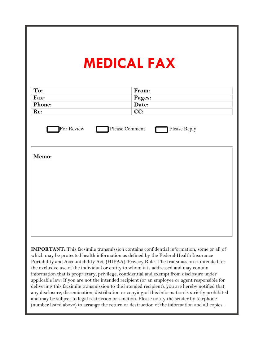 fax cover letter medical