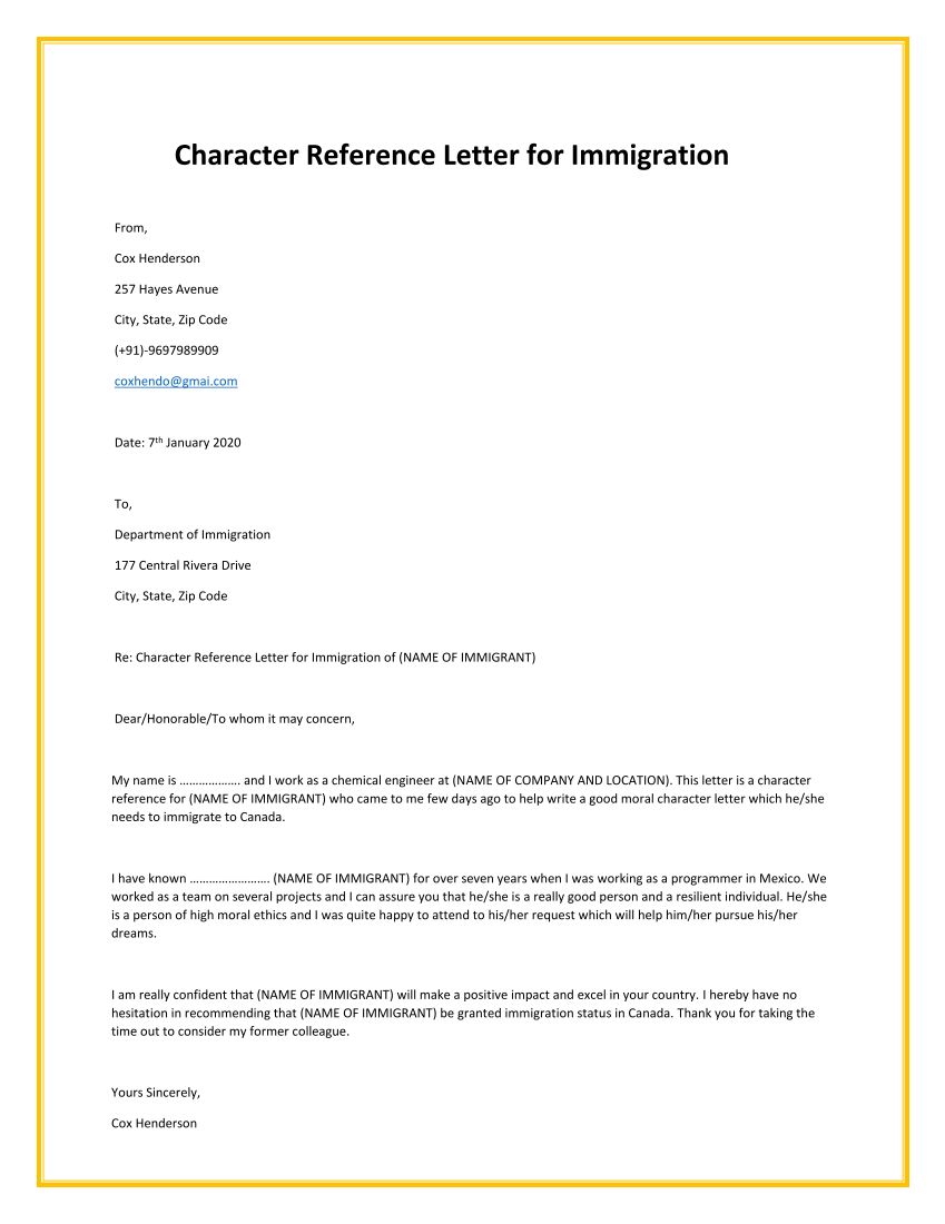 Free Immigration Reference Letter Templates