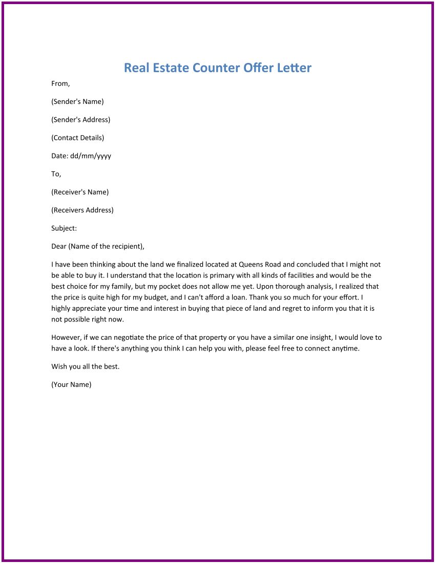 Free Counter Offer Letter Templates For Real Estate Offer Letter Template