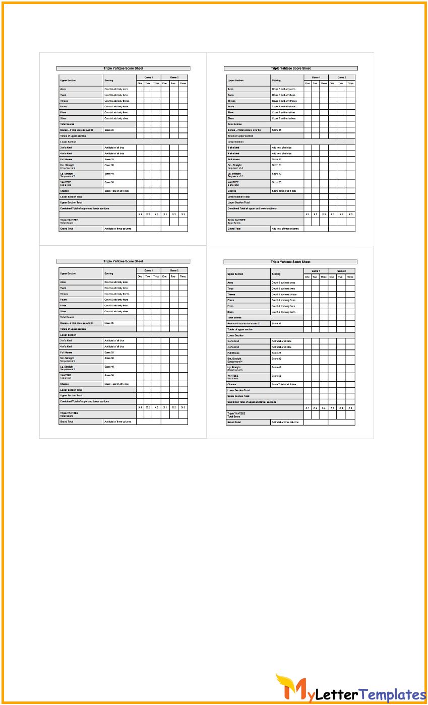 free printable yahtzee scorecards sheets with templates in pdf word doc